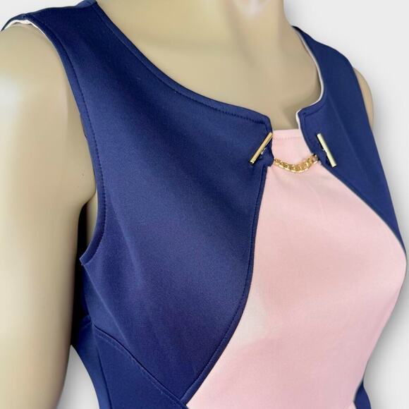 Enfocus Studio Sleeveless Sheath Scuba Pencil Dress Size 12 Colorblock Navy Pink - Picture 7 of 15